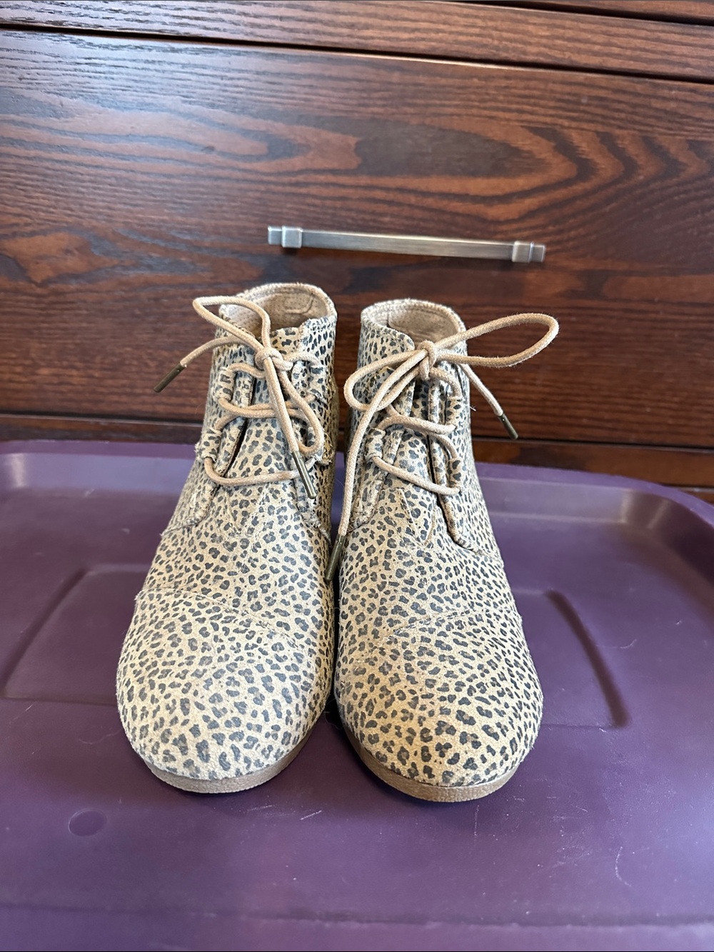 Toms Leopard Lace-Up Ankle Boots - Tan